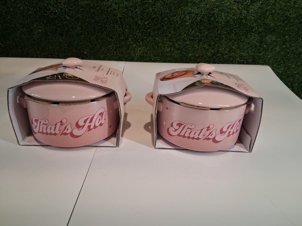 Paris Hilton Mini Casserole Dish 16oz Pink Ombre That's Hot Heart Knob Lot of 2